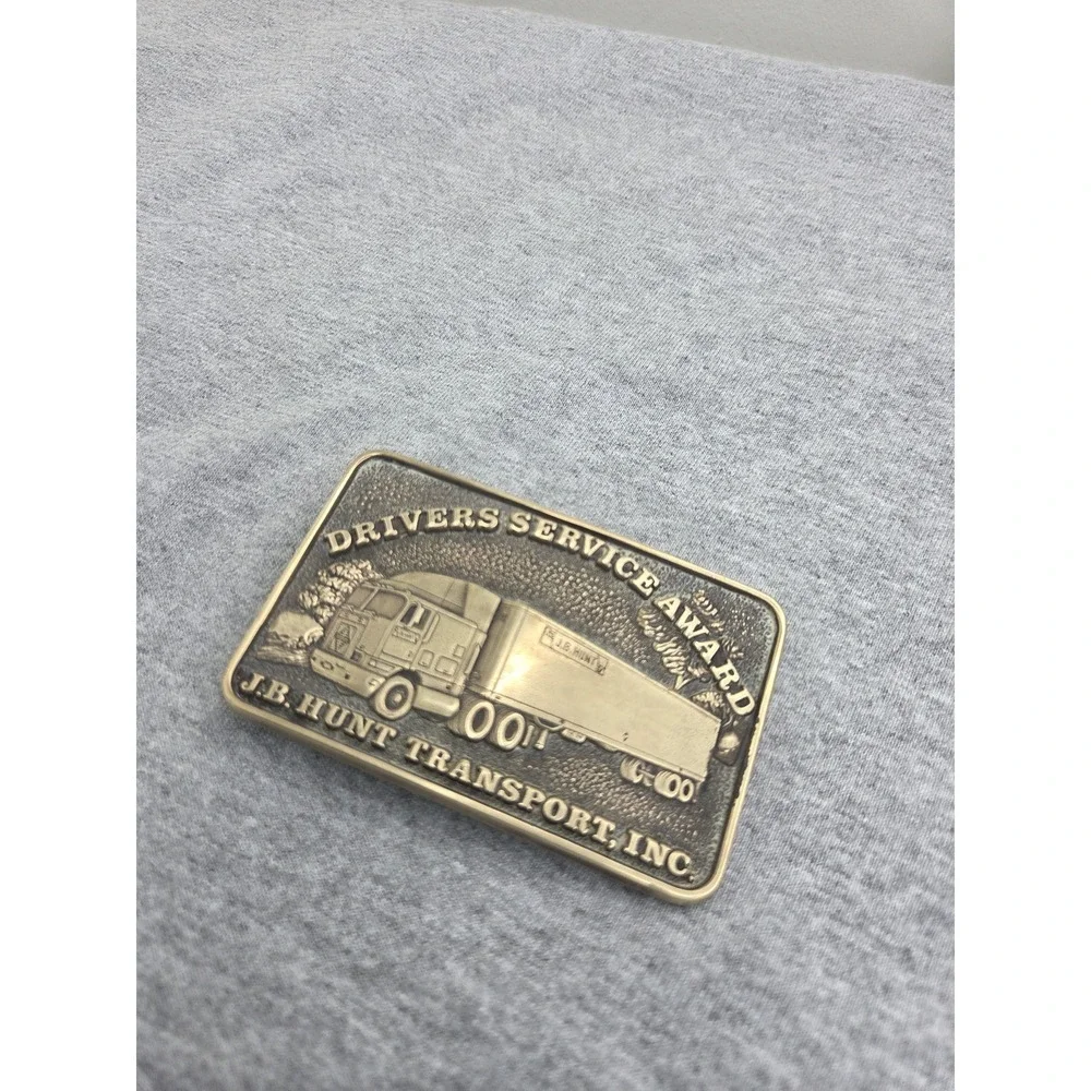 Vintage J B Hunt Trucking Solid Brass Service Award Belt Buckle Trucker Heavy